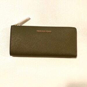 Michael Kors leather wallet , olive green, new with tags